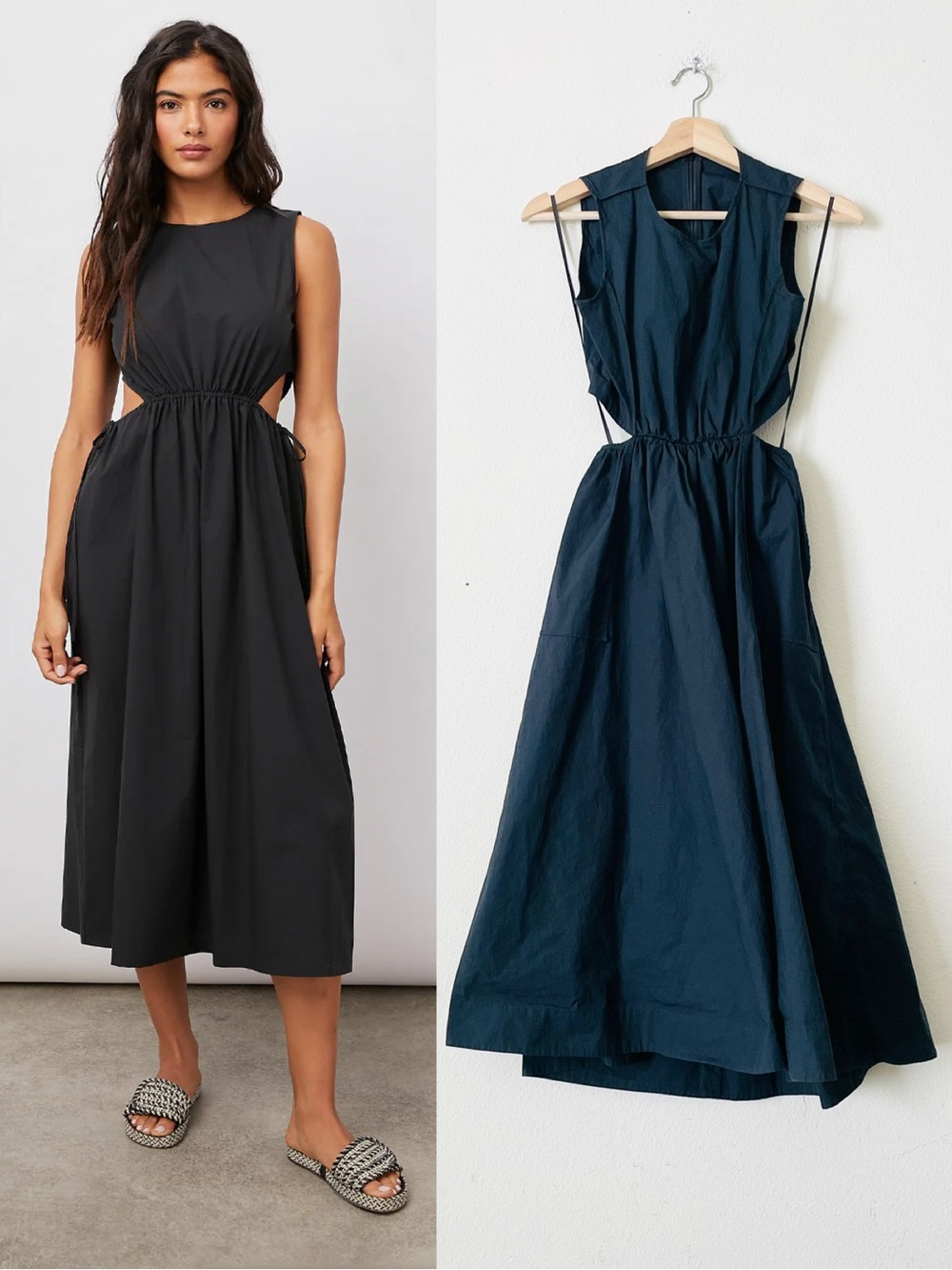 Mo&Co XS cut out waist black sleeveless pocket midi dress